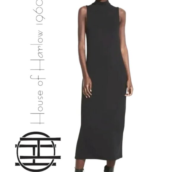 House of Harlow 1960 Mock Neck Sleeveless Dress Black Large - Picture 1 of 7